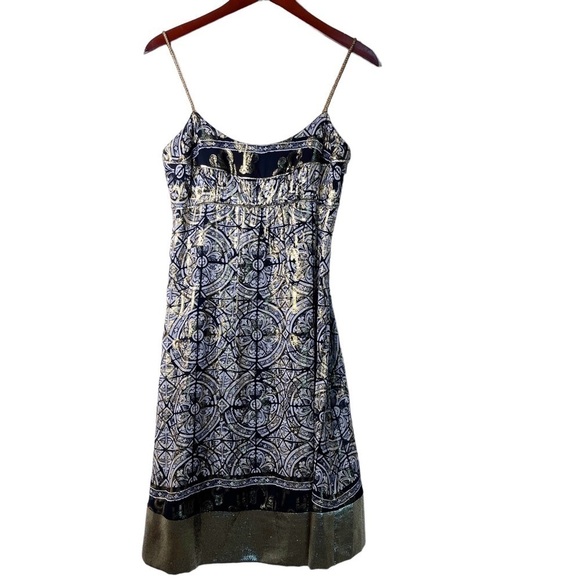 NICOLE MILLER Collection Silk and Lurex Metallic A Line Dress Size 4 - Picture 5 of 16